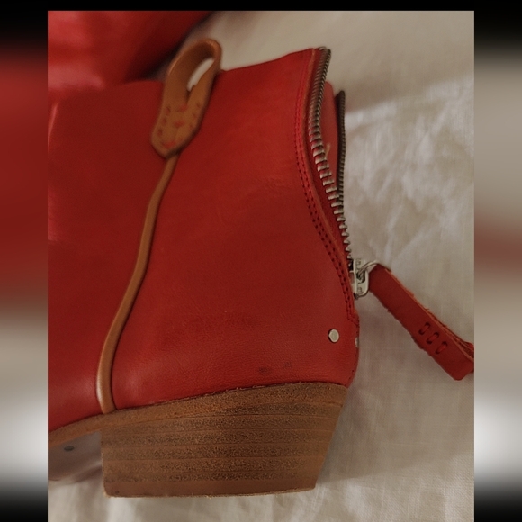Free People Red Leather Ankle Boho Western Boots - Picture 9 of 12